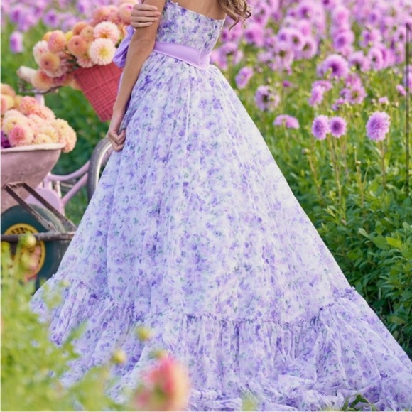 Sherri Hill Purple Floral Formal Dress - Picture 9 of 12